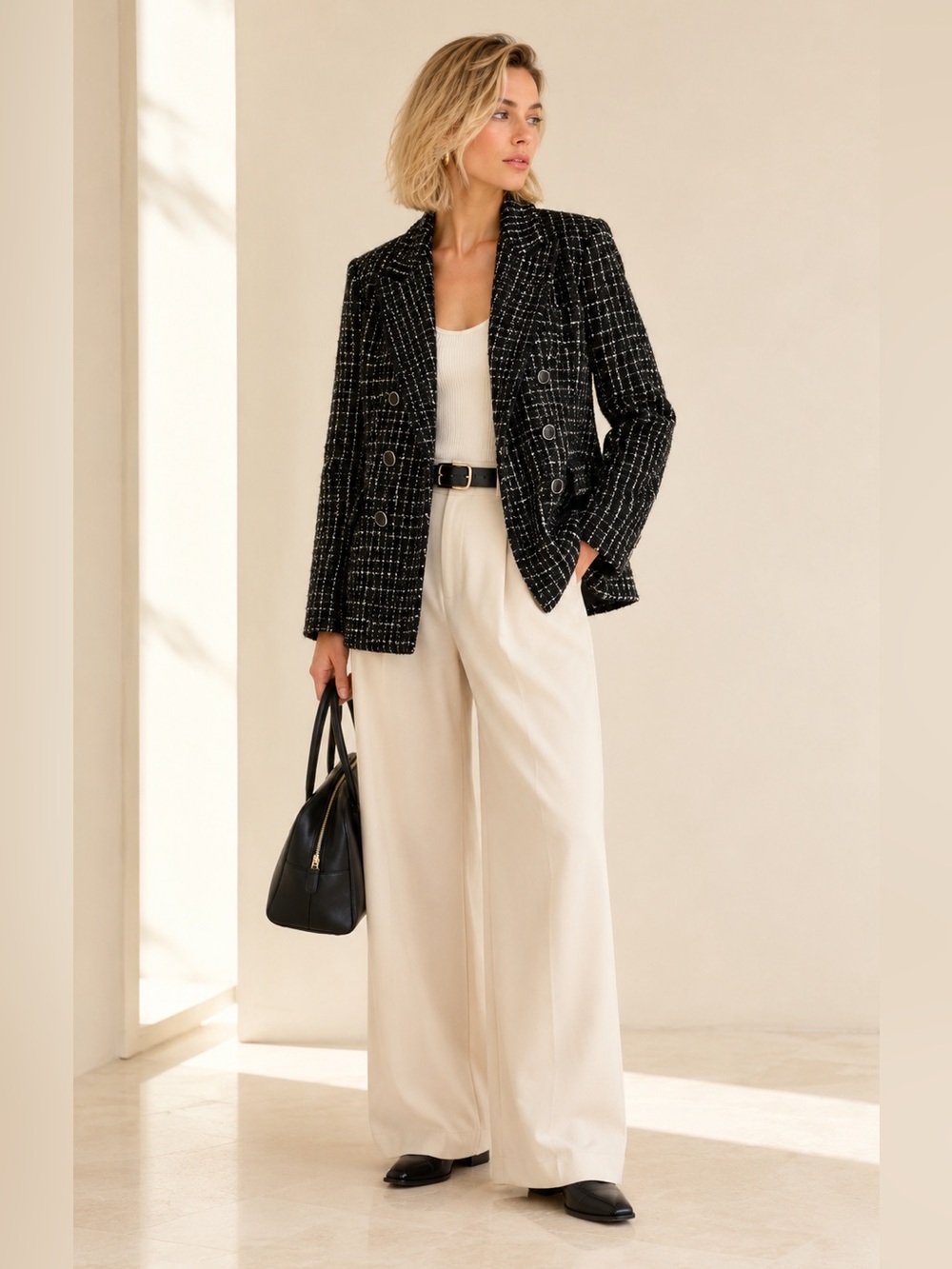 Rachel Zoe Tweed Double Breasted Plaid Blazer Bouclé Size M